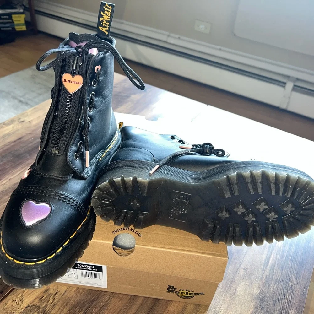 Dr. Martens Black and Pink Heart Boots - Picture 3 of 3